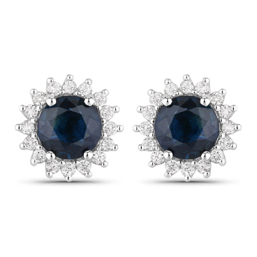 Earrings-2.38 Carat Genuine Blue Sapphire and White Diamond 14K White Gold Earrings