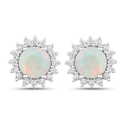 Opal-1.32 Carat Genuine Ethiopian Opal and Lab Grown Diamond .925 Sterling Silver Earrings