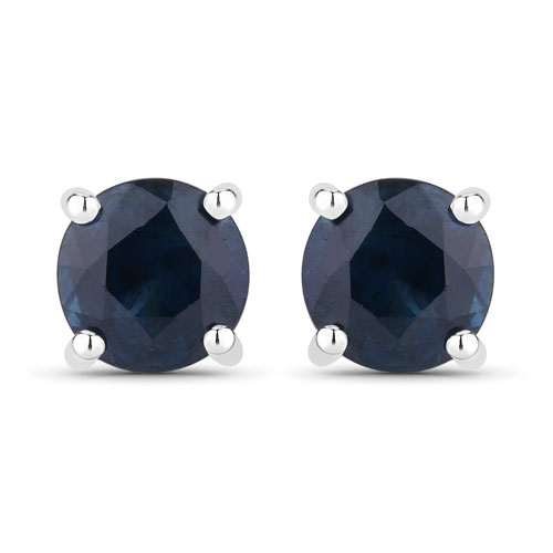 Earrings-1.30 Carat Genuine Blue Sapphire 14K White Gold Earrings