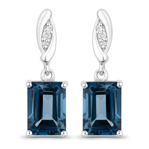 Earrings-2.16 Carat Genuine London Blue Topaz and Lab Grown Diamond .925 Sterling Silver Earrings