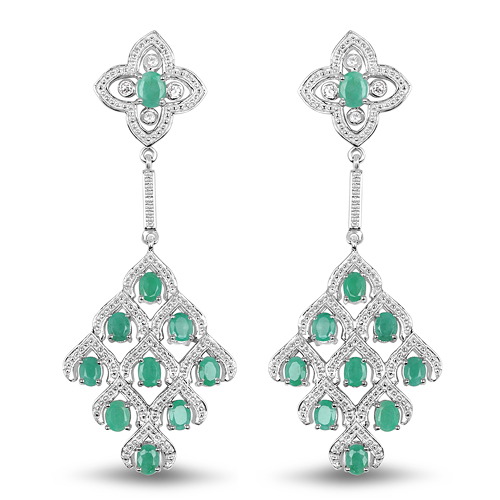 Emerald-3.22 Carat Genuine Emerald & White Topaz .925 Sterling Silver Earrings