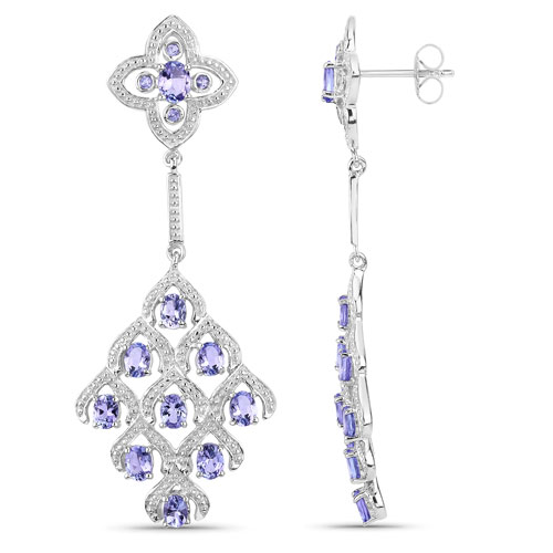 3.90 Carat Genuine Tanzanite and White Topaz .925 Sterling Silver Earrings