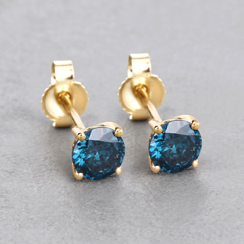 0.81 Carat Genuine Blue Diamond 14K Yellow Gold Earrings