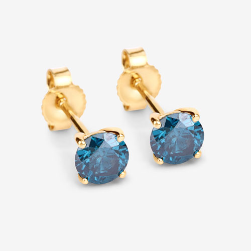 0.81 Carat Genuine Blue Diamond 14K Yellow Gold Earrings