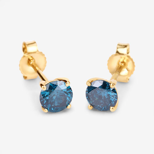 0.81 Carat Genuine Blue Diamond 14K Yellow Gold Earrings