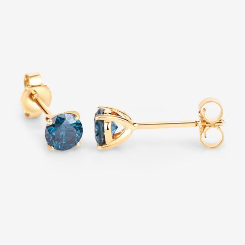 0.81 Carat Genuine Blue Diamond 14K Yellow Gold Earrings