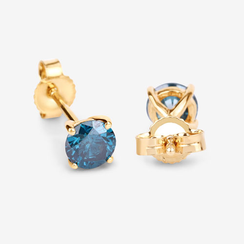 0.81 Carat Genuine Blue Diamond 14K Yellow Gold Earrings