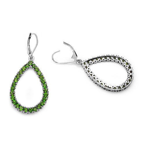 3.78 Carat Genuine Chrome Diopside .925 Sterling Silver Earrings