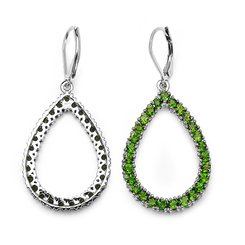3.78 Carat Genuine Chrome Diopside .925 Sterling Silver Earrings