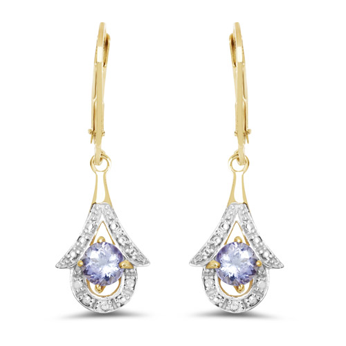 14K Yellow Gold Plated 0.94 Carat Genuine Tanzanite .925 Sterling Silver Earrings