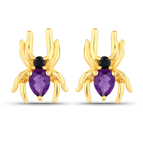 Amethyst-0.37 Carat Genuine Amethyst and Black Spinel .925 Sterling Silver Earrings