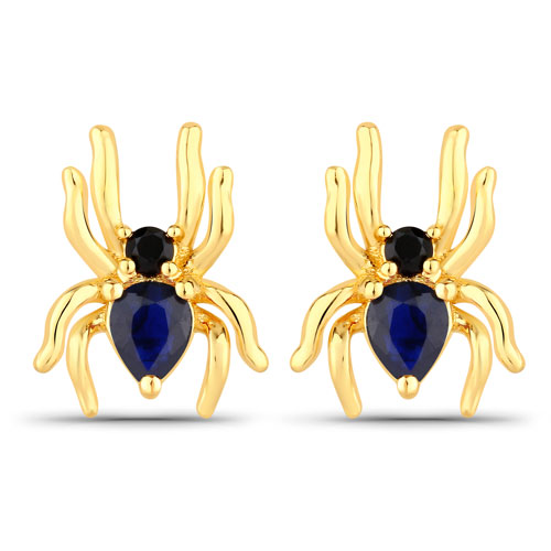 Earrings-0.37 Carat Genuine Blue Sapphire and Black Spinel .925 Sterling Silver Earrings