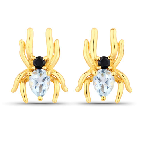Earrings-0.43 Carat Genuine Blue Topaz and Black Spinel .925 Sterling Silver Earrings