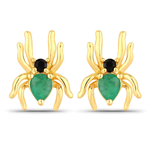 Emerald-0.35 Carat Genuine Emerald and Black Spinel .925 Sterling Silver Earrings