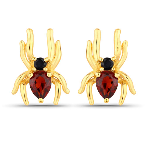 Garnet-0.43 Carat Genuine Garnet and Black Spinel .925 Sterling Silver Earrings