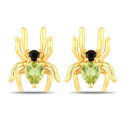 Peridot-0.39 Carat Genuine Peridot and Black Spinel .925 Sterling Silver Earrings