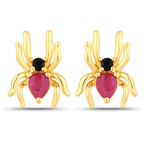 Earrings-0.47 Carat Genuine Ruby and Black Spinel .925 Sterling Silver Earrings