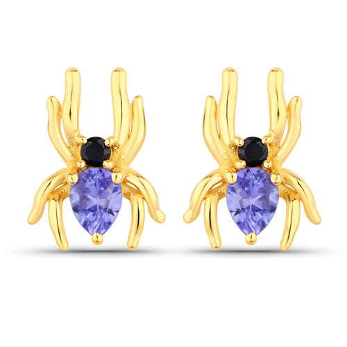 Earrings-0.35 Carat Genuine Tanzanite and Black Spinel .925 Sterling Silver Earrings