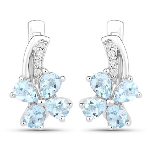 Earrings-1.01 Carat Genuine Aquamarine and Lab Grown Diamond .925 Sterling Silver Earrings