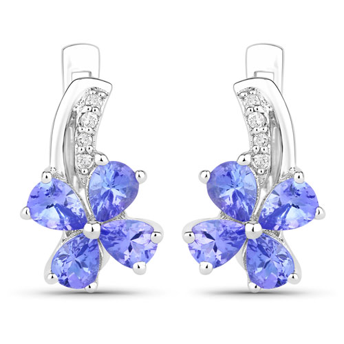Earrings-1.17 Carat Genuine Tanzanite and Lab Grown Diamond .925 Sterling Silver Earrings