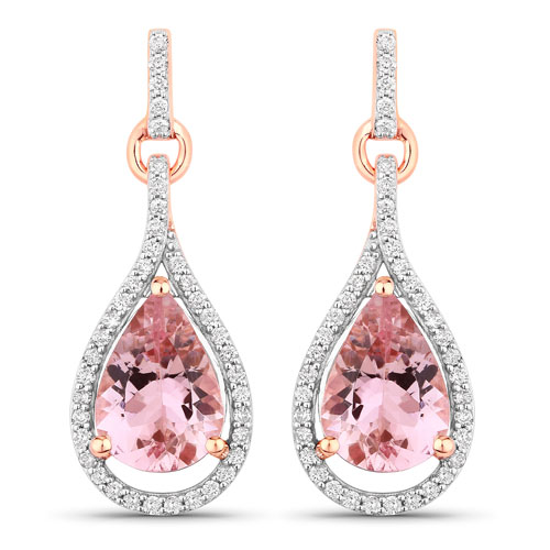 Earrings-3.36 Carat Genuine Morganite and White Diamond 14K Rose Gold Earrings