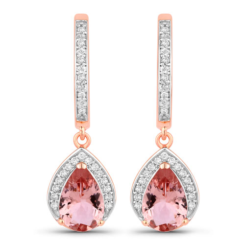 Earrings-1.97 Carat Genuine Morganite and White Diamond 14K Rose Gold Earrings