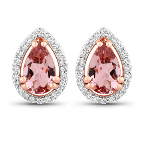 Earrings-1.56 Carat Genuine Morganite and White Diamond 14K Rose Gold Earrings