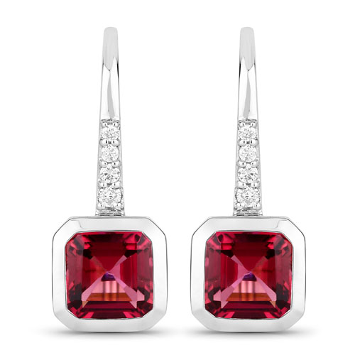 Earrings-2.56 Carat Genuine Rubellite and White Diamond 14K White Gold Earrings