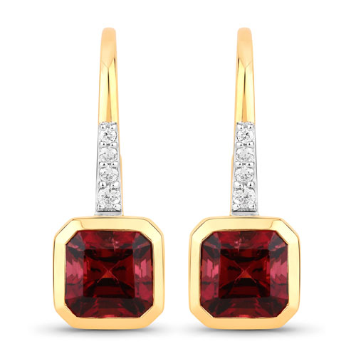 Earrings-2.56 Carat Genuine Rubellite and White Diamond 14K Yellow Gold Earrings