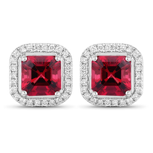 Earrings-2.72 Carat Genuine Rubellite and White Diamond 14K White Gold Earrings