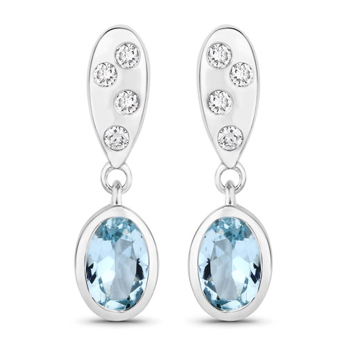 Earrings-0.92 Carat Genuine Aquamarine and Lab Grown Diamond .925 Sterling Silver Earrings