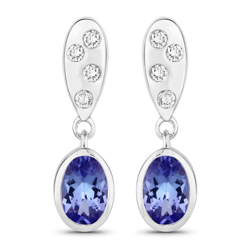 Earrings-1.00 Carat Genuine Tanzanite and Lab Grown Diamond .925 Sterling Silver Earrings