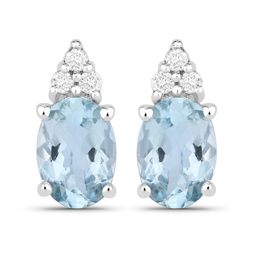 Earrings-1.29 Carat Genuine Aquamarine and Lab Grown Diamond .925 Sterling Silver Earrings