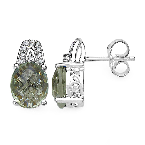 5.25 Carat Genuine Green Amethyst and 0.15 ct.t.w Genuine Diamond Accents Sterling Silver Earrings