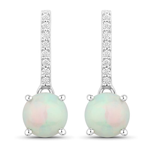 Opal-1.10 Carat Genuine Ethiopian Opal and Lab Grown Diamond .925 Sterling Silver Earrings