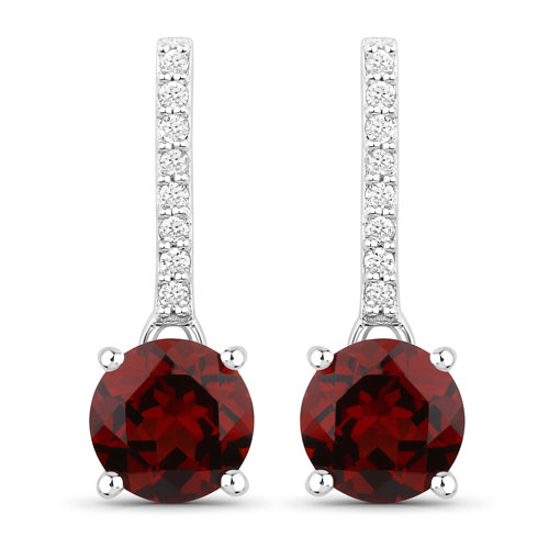 Garnet-2.10 Carat Genuine Mozambique Garnet and Lab Grown Diamond .925 Sterling Silver Earrings