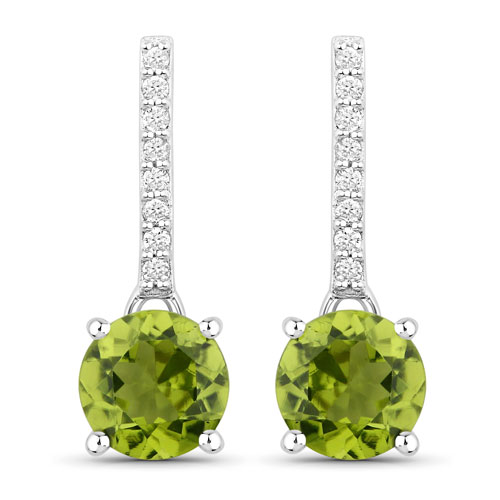 Peridot-1.70 Carat Genuine Peridot and Lab Grown Diamond .925 Sterling Silver Earrings