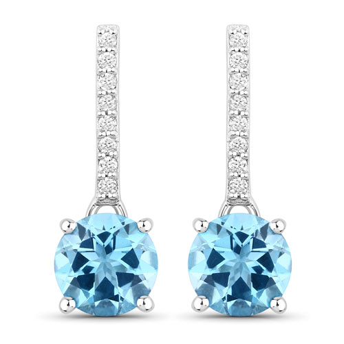 Earrings-2.20 Carat Genuine Swiss Blue Topaz and Lab Grown Diamond .925 Sterling Silver Earrings