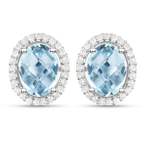 Earrings-2.87 Carat Genuine Blue Topaz and White Diamond .925 Sterling Silver Earrings