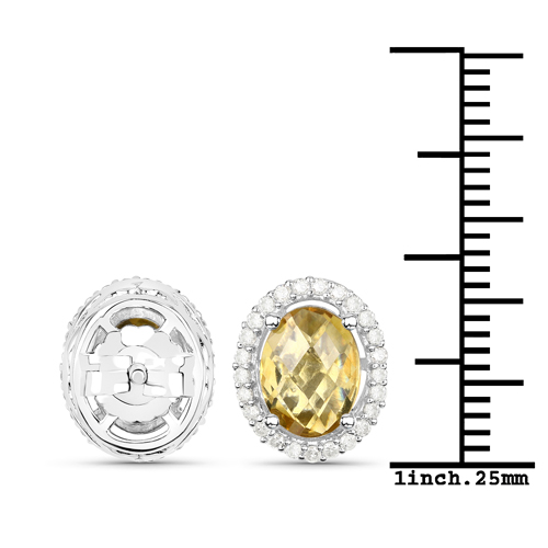 2.93 Carat Genuine Citrine and White Diamond .925 Sterling Silver Earrings