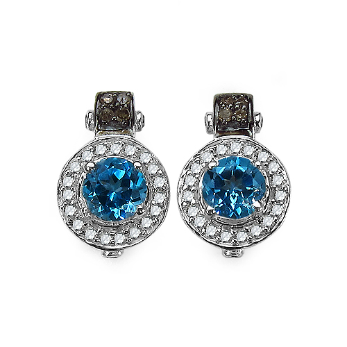Earrings-1.20 Carat Genuine Swiss Blue Topaz and 0.30 ct.t.w Genuine Diamond Accents Sterling Silver Earrings
