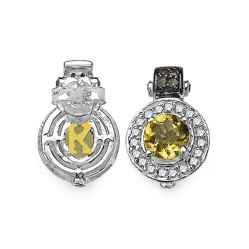 1.00 Carat Genuine Citrine and 0.31 ct.t.w Genuine Diamond Accents Sterling Silver Earrings