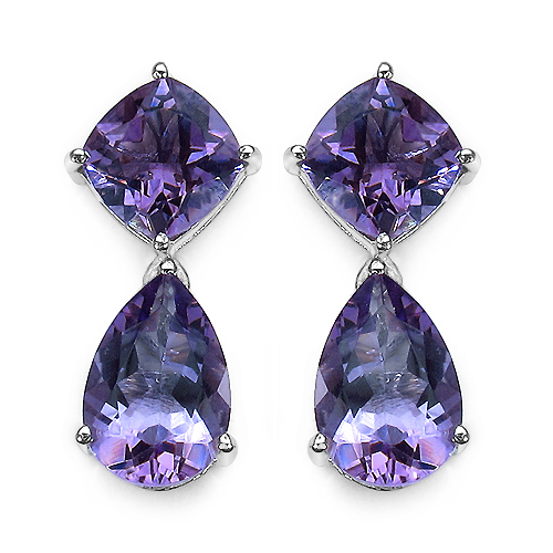 Amethyst-9.19 Carat Genuine Amethyst and 0.01 ct. t.w. Genuine Diamond Accents Sterling Silver Earrings