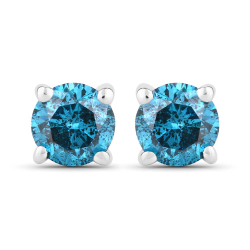 0.57 Carat Genuine Blue Diamond .925 Sterling Silver Earrings