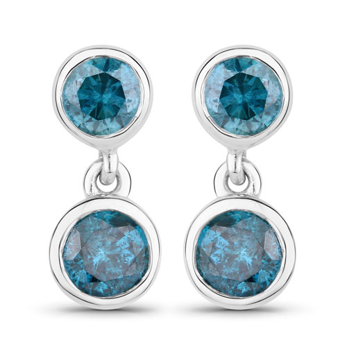 0.76 Carat Genuine Blue Diamond .925 Sterling Silver Earrings