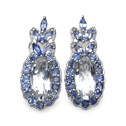 Earrings-6.06 Carat Genuine Crystal Quartz, Tanzanite & White Diamond .925 Sterling Silver Earrings