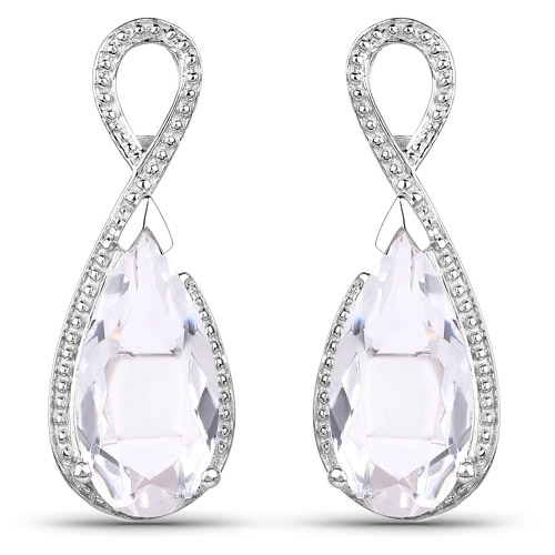 Earrings-10.45 Carat Genuine Crystal Quartz and White Diamond .925 Sterling Silver Earrings