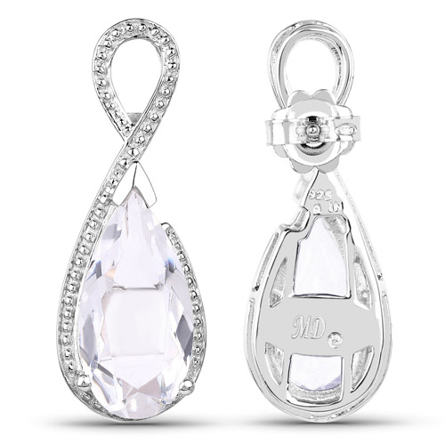 10.45 Carat Genuine Crystal Quartz and White Diamond .925 Sterling Silver Earrings