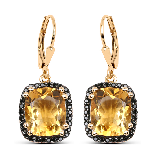Citrine-14K Yellow Gold Plated 8.90 Carat Genuine Citrine & Black Spinel .925 Sterling Silver Earrings