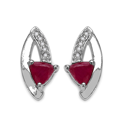 Earrings-1.36 Carat Genuine Ruby & White Diamond .925 Sterling Silver Earrings